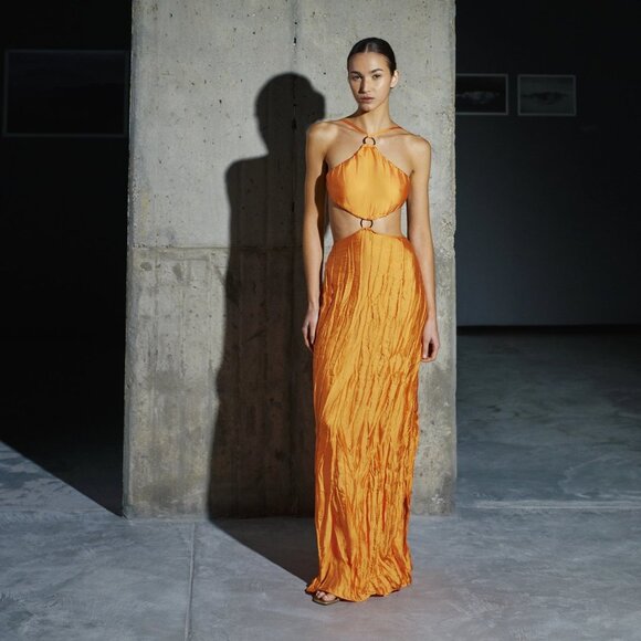 New Baobab Kira Maxi Dress in Guarana Size L Orange cutout backless neon - Picture 1 of 7